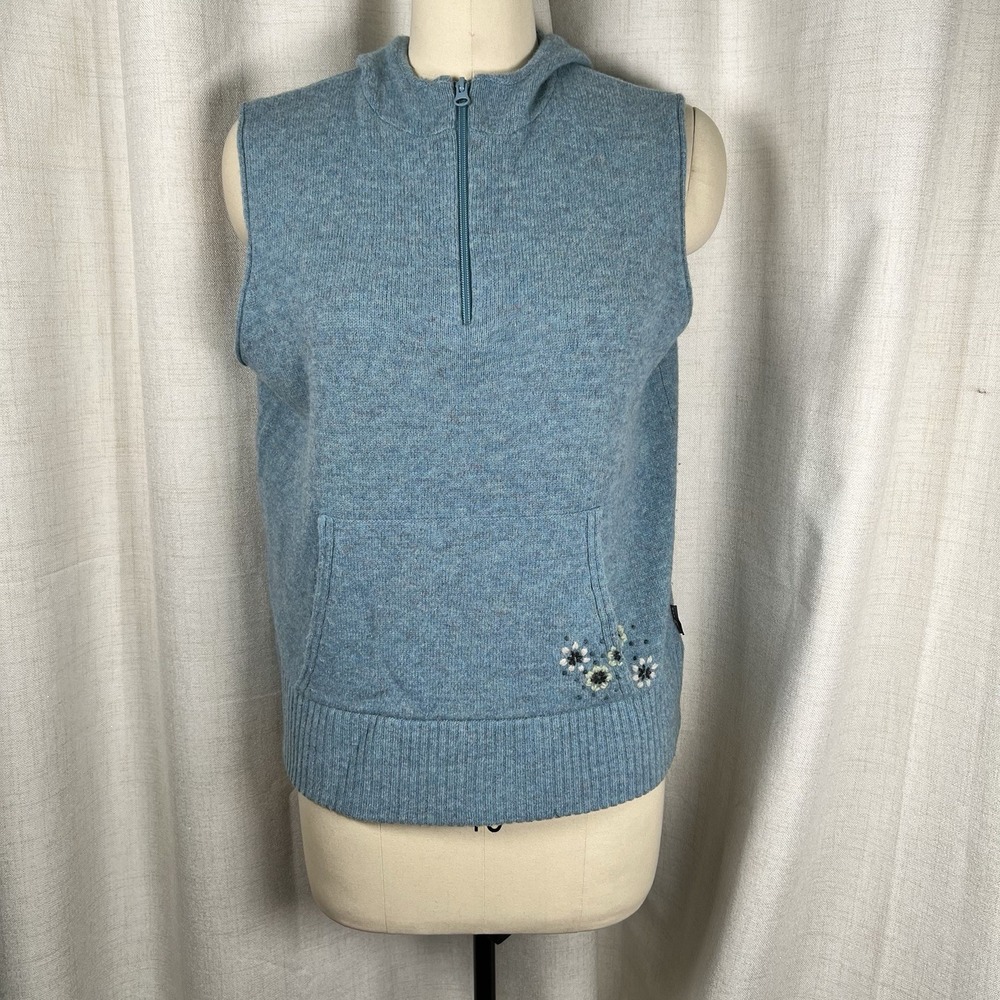 VTG Woolrich Lamb Wool Vest Sweater Zip Hooded Embroidered Floral Women's Large